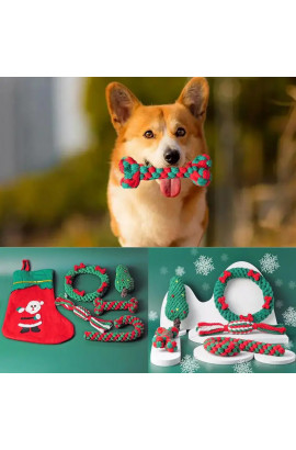 Christmas Cotton Rope Toy Chew Resistant Luxury Dog Gifts Teething Toys Set